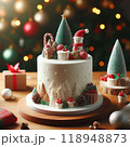 クリスマスケーキとキラキラしたクリスマスツリー 118948873