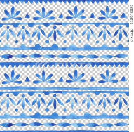 watercolor seamless pattern with blue horizontal damask ornaments. hand drawing 118948889