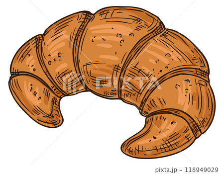Croissant color sketch. Hand drawn french bakery Croissant color sketch. Hand drawn french bakery 118949029