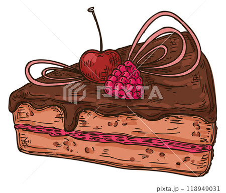 Cherry pie piece. Sweet dessert slice drawing 118949031