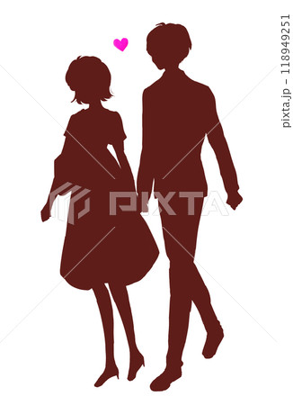 手を繋いでデートする男女　影絵 118949251