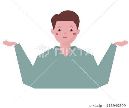 両手を広げて2つを比べる男性。ベクターイラスト	 118949299