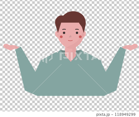 A man comparing two things with his hands outstretched. Vector illustration 118949299
