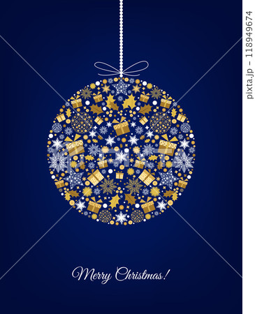 Merry Christmas greeting card on blue background. 118949674