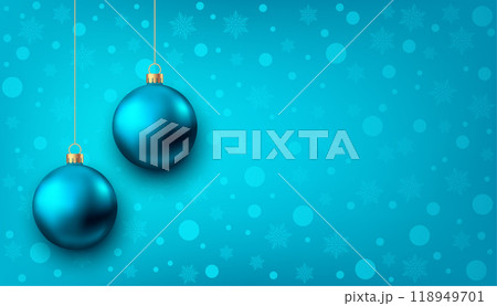 Hanging Christmas balls isolated on blue background. 118949701