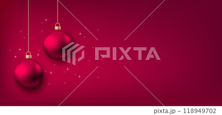 Hanging Christmas balls isolated on red background. 118949702