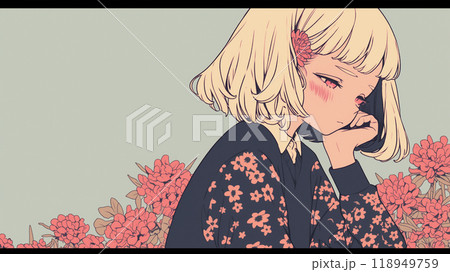 頬杖をつくアンニュイな面持ちの少女 /AI生成 頬杖をつくアンニュイな面持ちの少女 /AI生成 118949759