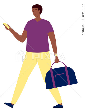 Hurrying man with travel bag. Business trip or vacation Hurrying man with travel bag. Business trip or vacation 118949927