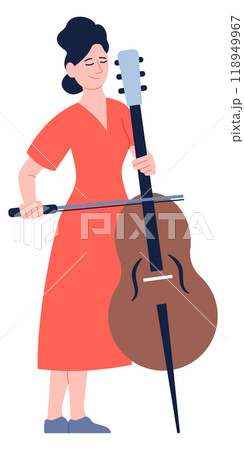 Woman play cello. Female musician color character Woman play cello. Female musician color character 118949967