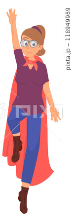 Woman with super powers. Female superhero in red cape Woman with super powers. Female superhero in red cape 118949989