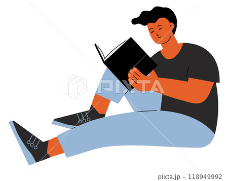 Guy read interesting story. Fiction novel book 118949992