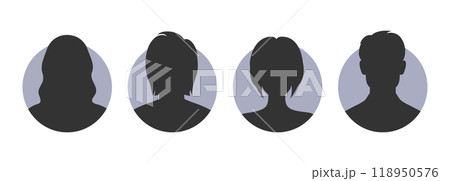 People avatar icons. Set of female and male silhouettes in circles. Women and men anonymous user avatars. Vector illustration 118950576