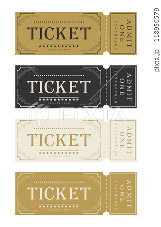 Set of ticket templates in retro design. Front view. Vector illustration 118950579