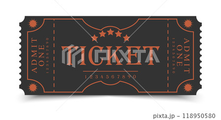 Ticket template in retro design. Front view. Vector illustration 118950580