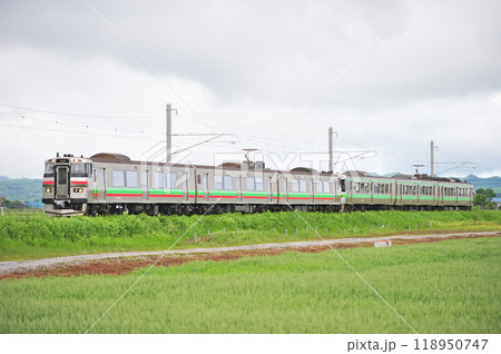 札沼線 石狩当別ー石狩太美 JR北海道 731系 G-110+721系 F-3016編成(札幌) 札沼線 石狩当別ー石狩太美 JR北海道 731系 G-110+721系 F-3016編成(札幌) 118950747