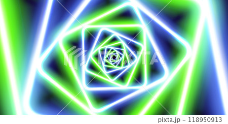 Green and blue neon fluorescent spinning kaleidoscope portal 118950913