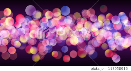 Multicolored neon glitter bokeh seamless pattern with circles on dark background 118950916