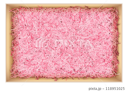 Top view of package box with pink filler isolated on white Top view of package box with pink filler isolated on white 118951025