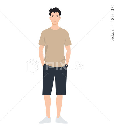 Vector illustration of a man in a summer look with a brown t-shirt and dark shorts 118951370