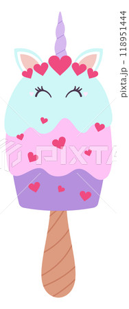 Cute ice cream bar stick with unicorn face 118951444