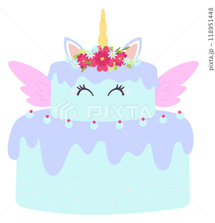 Cute fairytale wedding cake. Sweet dessert with magic wings 118951448