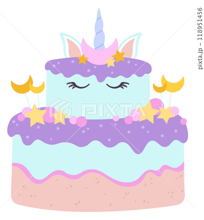 Magic birthday cake. Happy holiday unicorn sweet 118951456