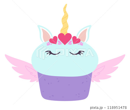 Unicorn cupcake color icon. Kid birthday dessert Unicorn cupcake color icon. Kid birthday dessert 118951478