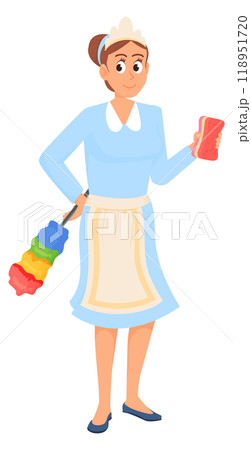 Maid character. Cleaning service lady in blue uniform 118951720