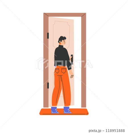 Woman Character at the Door as Home Entrance Vector Illustration 118951888