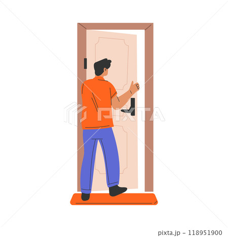 Man Character at the Door as Home Entrance Vector Illustration 118951900