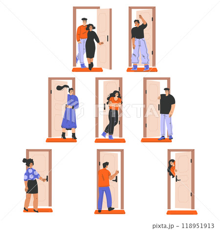 People Character at the Door as Home Entrance Vector Set People Character at the Door as Home Entrance Vector Set 118951913