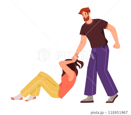 Man Fighting and Beating Woman with Aggression and Violence Vector Illustration 118951967