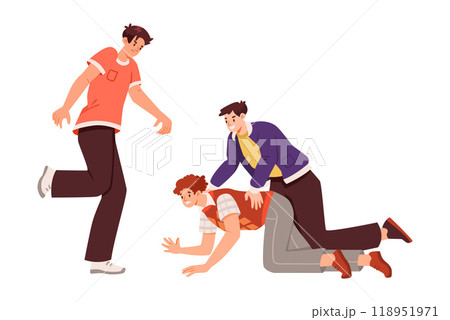 Man Fighting and Beating with Aggression and Violence Vector Illustration 118951971