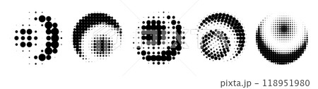 series of abstract radial dotted shapes in black and white. Vector illustration series of abstract radial dotted shapes in black and white. Vector illustration 118951980