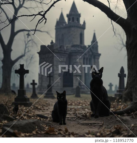 お墓と黒猫とお城 118952770