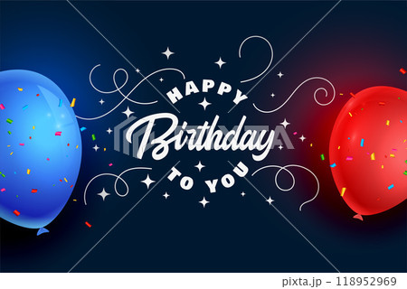 happy birthday celebration card with realistic balloons and confetti 118952969