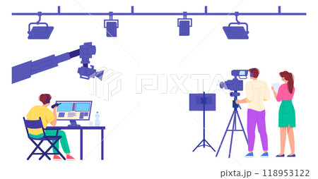 Tv show studio crew. Media production technology Tv show studio crew. Media production technology 118953122