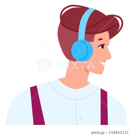 Young guy listen music in earphones. Modern lifestyle Young guy listen music in earphones. Modern lifestyle 118953131