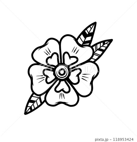 Illustration of rose in tattoo style. Design element for poster, card, t shirt. Vector illustration 118953424