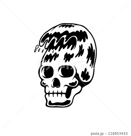 Illustration of skull with wave. Summer theme. Design element for poster, card, banner, emblem, sign. Vector illustration 118953433