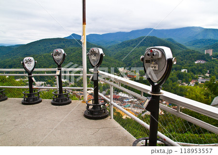 Scenic Overlook with Viewing Binoculars at Tennessee Mountain Range 118953557