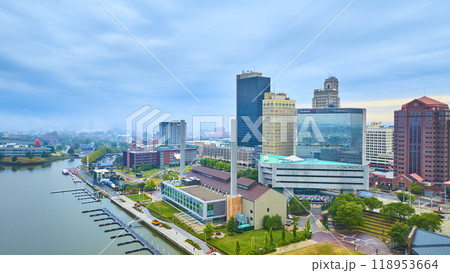 Aerial View of Toledo Waterfront and Skyline at Dawn Aerial View of Toledo Waterfront and Skyline at Dawn 118953664