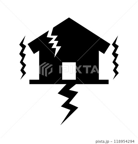 地震のシルエットアイコン・地割れと被害 118954294