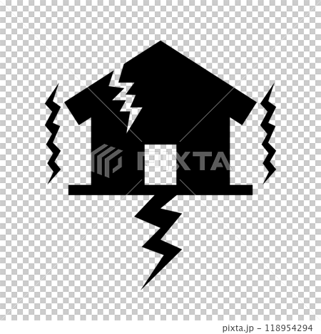 地震のシルエットアイコン・地割れと被害 118954294