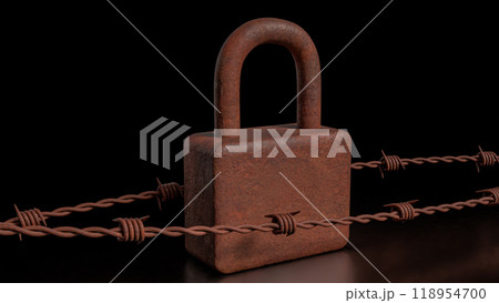 The Rusty lock for Cybersecurity  or technology  concept 3d  rendering. 118954700