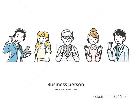 ガッツポーズをする男女の会社員達 ガッツポーズをする男女の会社員達 118955183