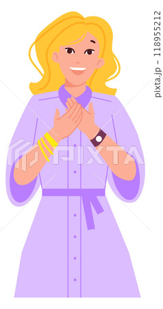 Happy woman character. Cheerful young blonde person 118955212