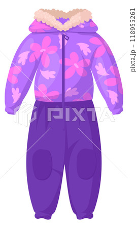 Kid winter clothes. Purple jumpsuit cartoon icon 118955261