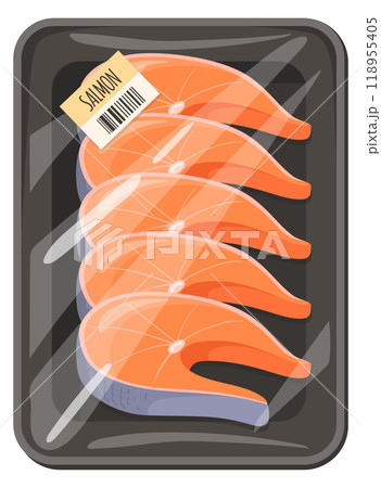 Salmon steak wrap. Fresh raw fish product 118955405