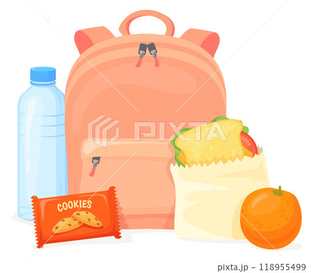 School backpack and lunch food bag cartoon icon 118955499
